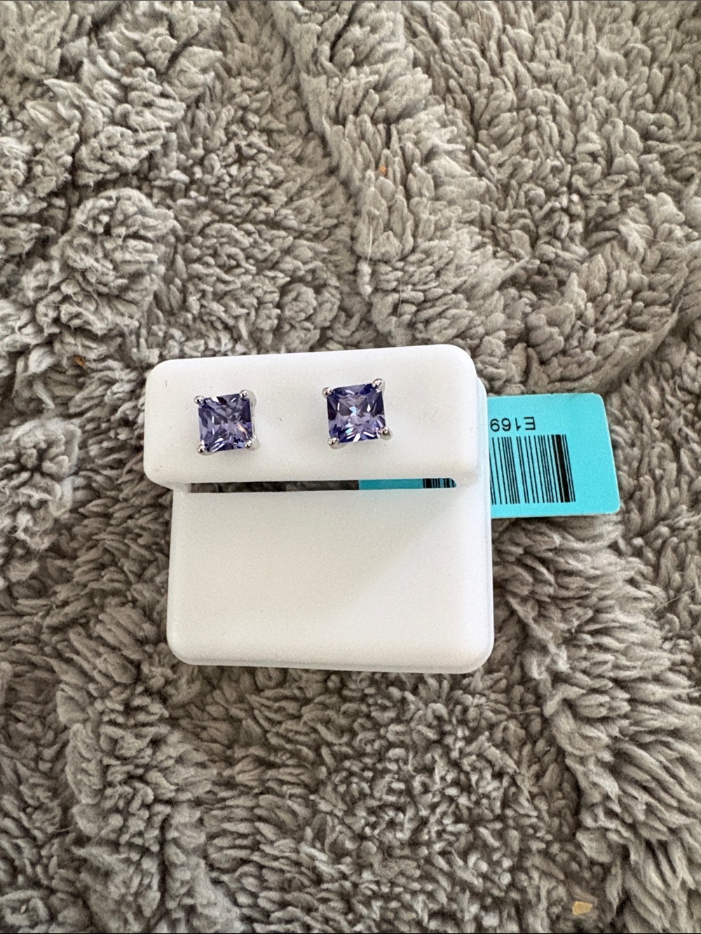 Sterling Silver Lilac Square Stud Earrings - Purple Cubic Zirconia